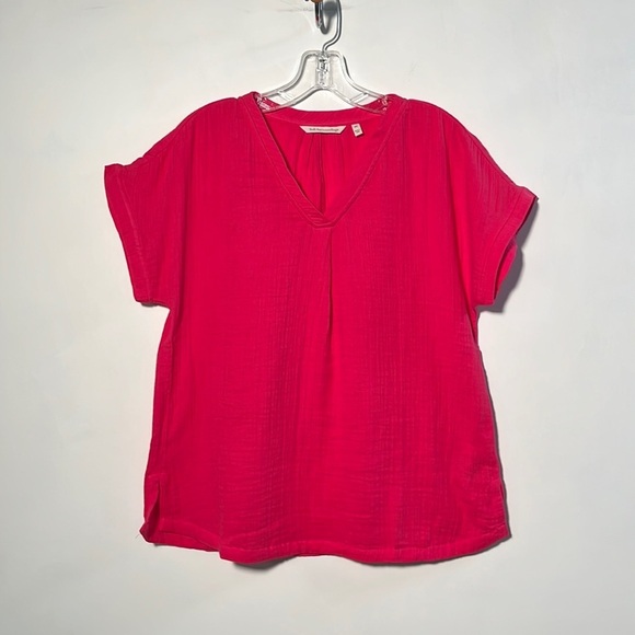 SOFT SURROUNDINGS Cotton Gauze V-Neck Drop Shoulder Cap SLV Pink Top SZ PS - Picture 1 of 13